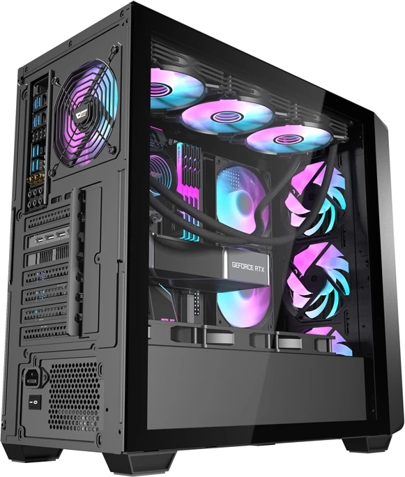 Računalniško ohišje z 4 ventilatorji, Midi Tower, kaljeno steklo, ATX, črno, Darkflash DS900WD