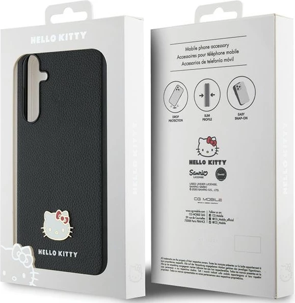 Ovitek z metalnim logotipom Hello Kitty Kitty Head za Samsung Galaxy A55, črn