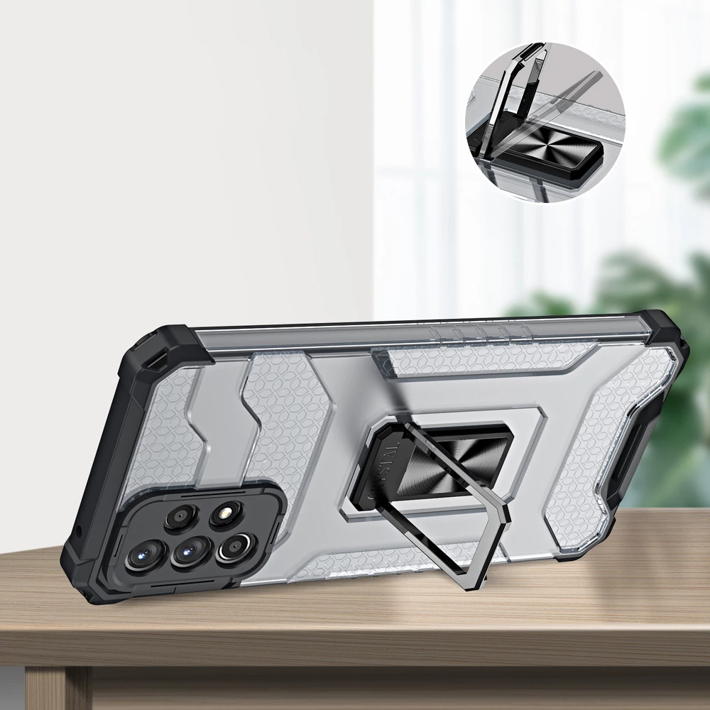 Ovitek za telefon s kristalnim obročem in držalom za Samsung Galaxy A72 4G, Hurtel Crystal Ring Case, moder