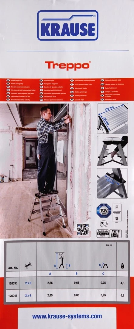 Delovna lestev Krause, 3-nivojska, srebrna