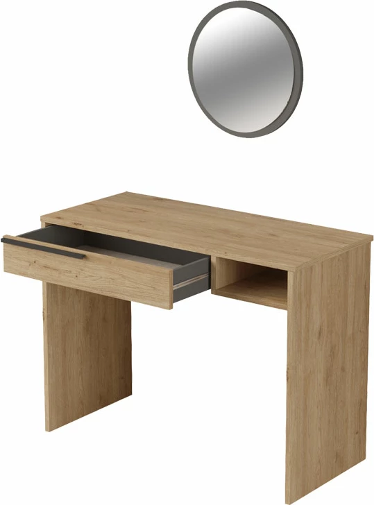 Toaletna mizica z ogledalom, Dorjie, melamin naravna - temno siva, 100x44,5x75 cm