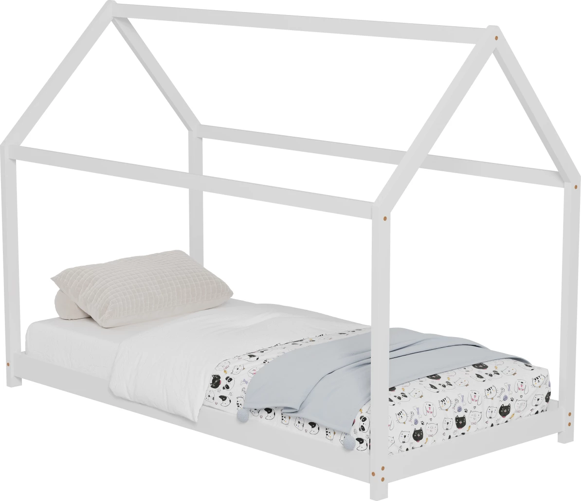 Postelja za otroke PEPE FH678.03 t.MONTESSORI iz masivnega borovega lesa v beli barvi - 140x70 cm