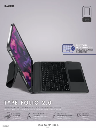 Ovitek s Bluetooth tipkovnico LAUT Type Folio 2 za iPad Pro 11" (2024), črn