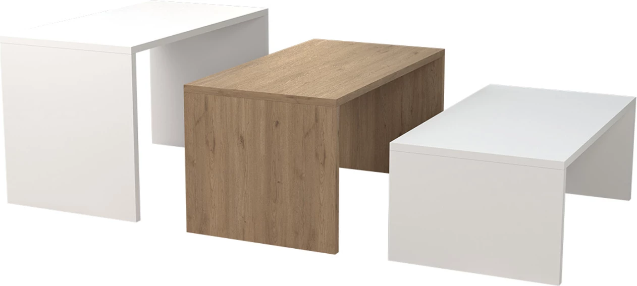 Komplet klubske mizice 3 kos BENTIL FH9444.11 melamin v sonoma-beli 65x35x45Hcm