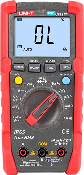Profesionalni digitalni multimeter, UNI-T UT191T, True RMS 6000 števk, 600 V 20 A, IP65, merjenje temperature