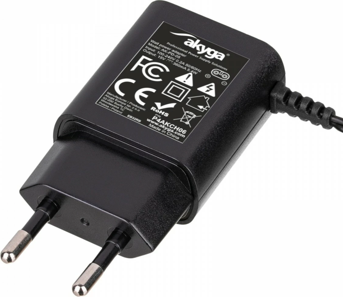 Napajalnik za britvico AKYGA AK-PD-05, 15V 360mA, 1,5 m, črn