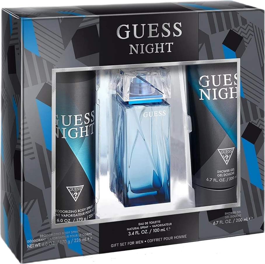 Set moških - Night, Guess Eau de Toilette 100 ml + gel za prhanje 200 ml + deodorant v spreju 226 ml