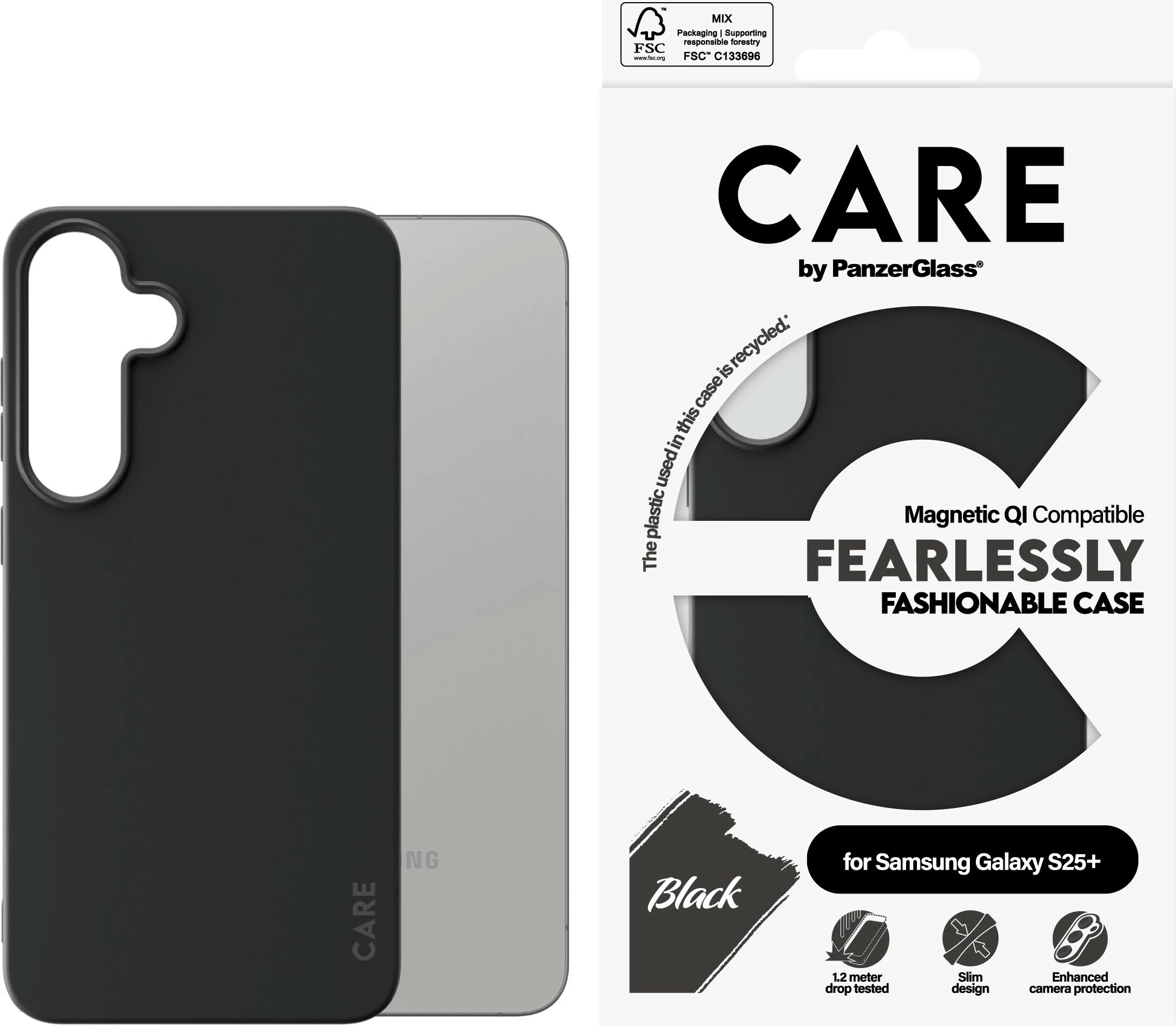 Zaščitni ovoj PanzerGlass CARE za Samsung Galaxy S25 Plus, silikon, črn