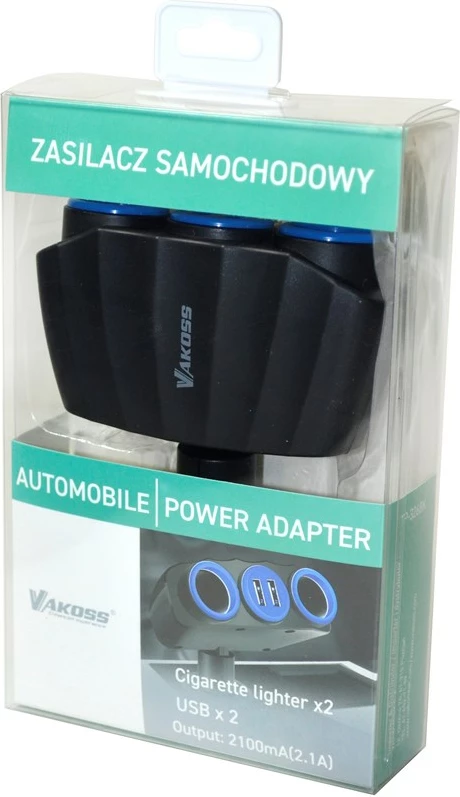 Razdelilec za vtičnico v avtu Vakoss TP-3268K, 2x USB, črn