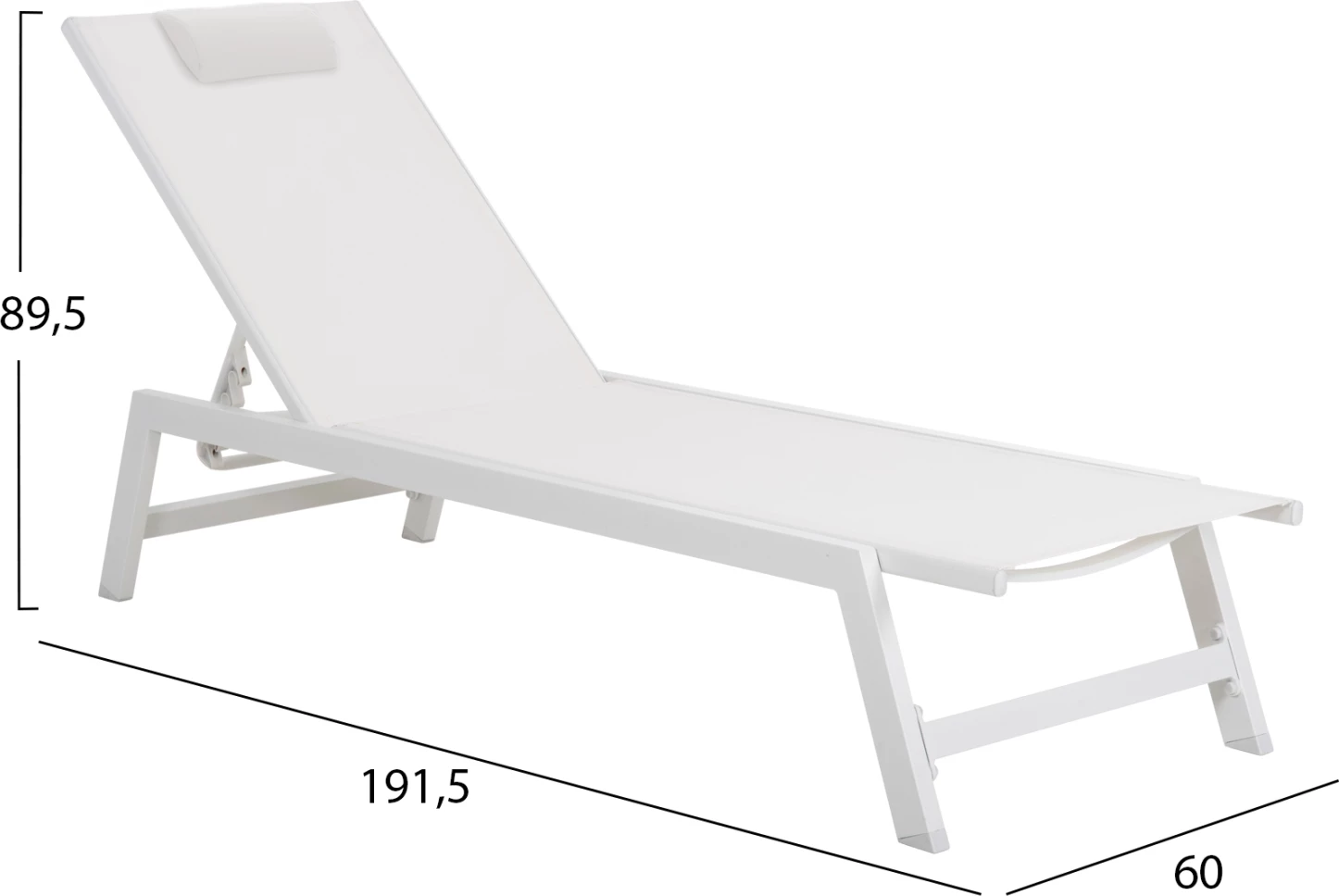 Aluminijast ležalnik z naslonom za glavo RABIA FH5982.01, bel, 191,5x60x89,5H cm