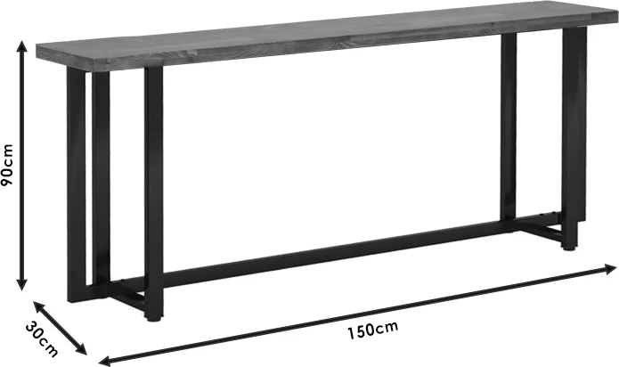 Konzola Dice iz masivne borovine, oreh-črna, 150x30x90 cm