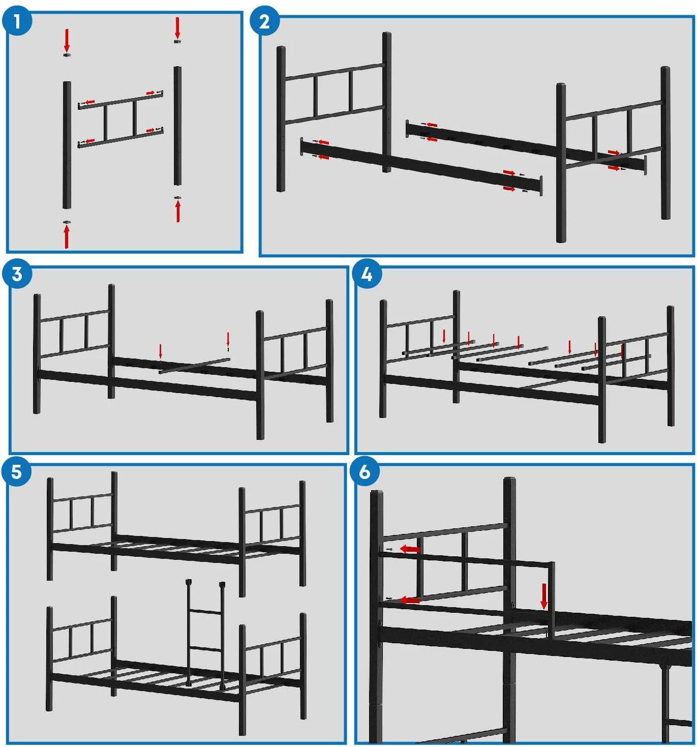 Mornarska otroška postelja, 100% kovinska, črna, Skye Decor Defne, 90x190