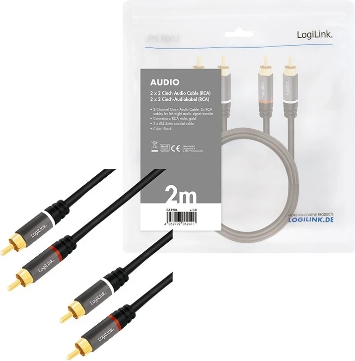 Kabel RCA 2,0 m, pozlačeni kontakti, Logilink