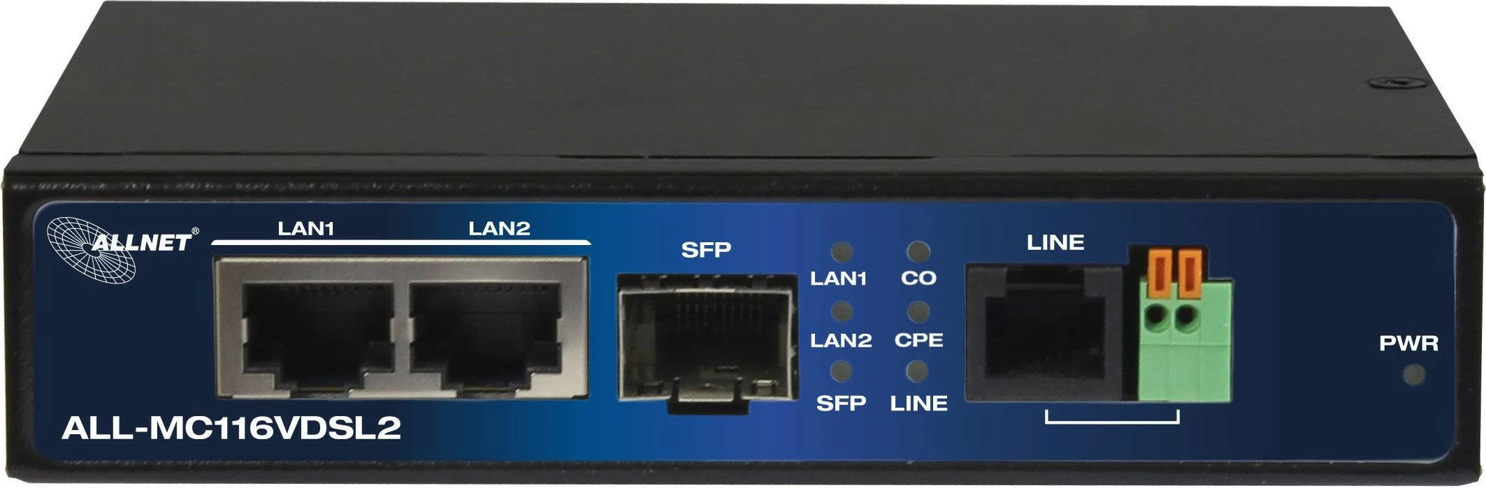 Modem VDSL2 ALLNET ALL-MC116VDSL2, 2x RJ45, SFP, 160 Mbit/s, črn
