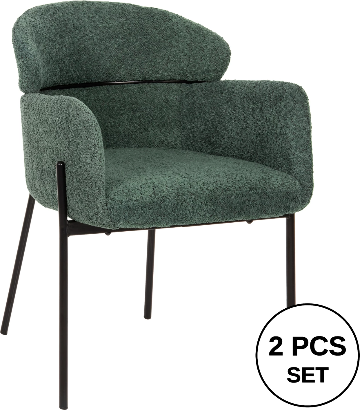 Naslanjač WOLF FH8583.03 v petrolej zeleni boucle tkanini s črnimi kovinskimi nogami 58x58x80H cm, set 2 kosov