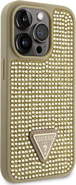 Zaščitni ovitek z okraski Guess GUHCP14LHDGTPD za iPhone 14 Pro 6,1", Rhinestone Triangle, zlato