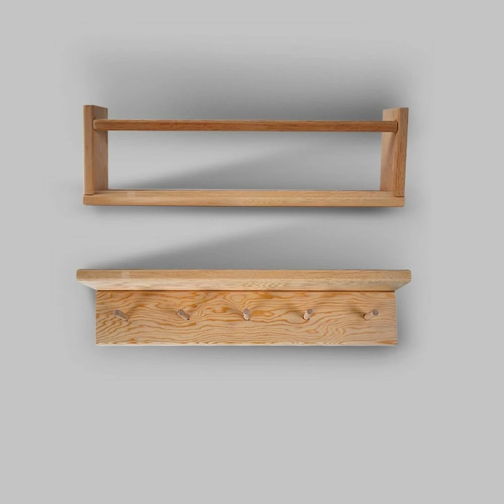 Leseni stenski regal iz bora, barva hrasta, 2 kosa, Skye Decor, BLTYZ-AKTV038