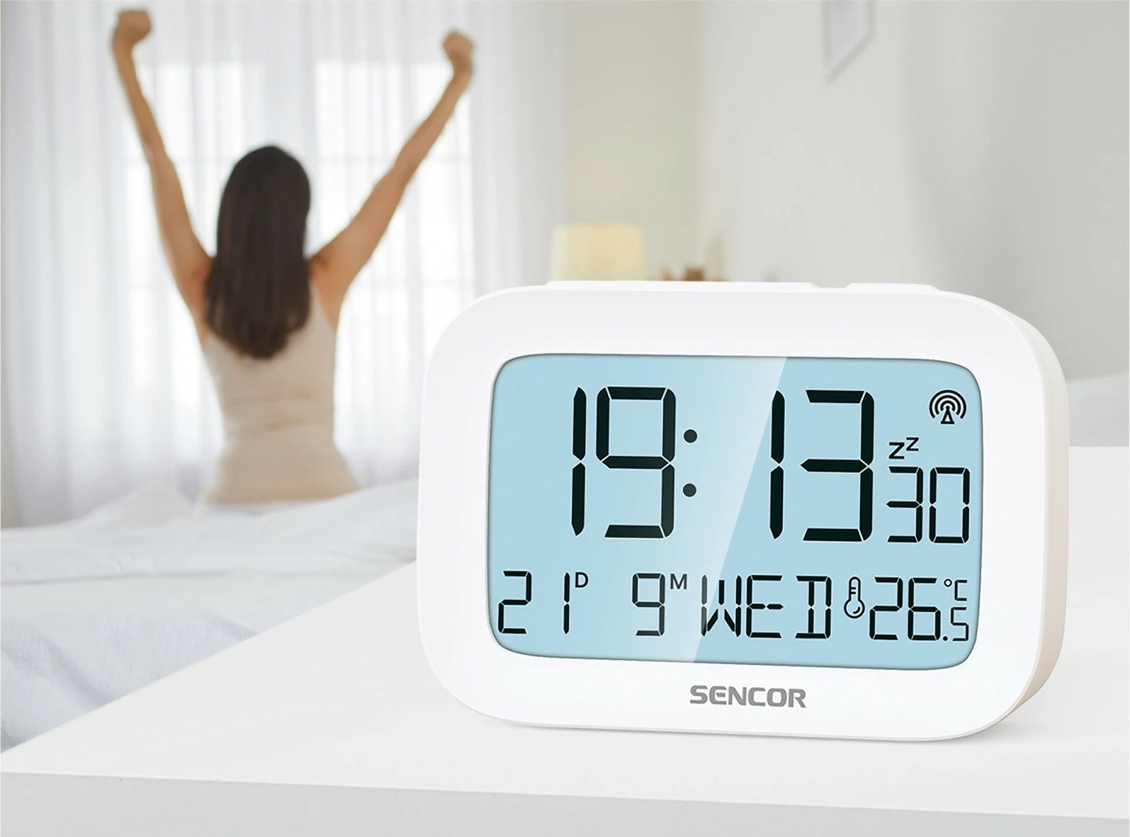 Alarmna ura s termometrom Sencor SDC 2200, bela