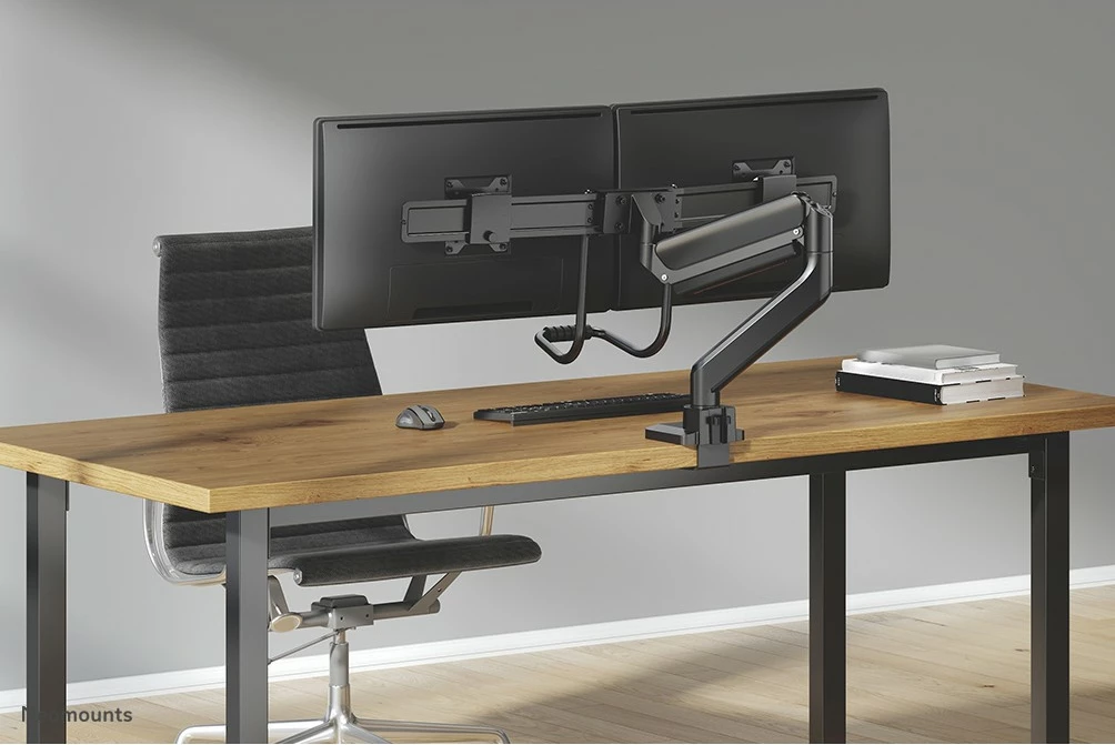 Nagibno stojalo za dva monitorja Neomounts DS75-450BL2, objemka/gnom, 8 kg, 17"-32", 100 x 100 mm, črno