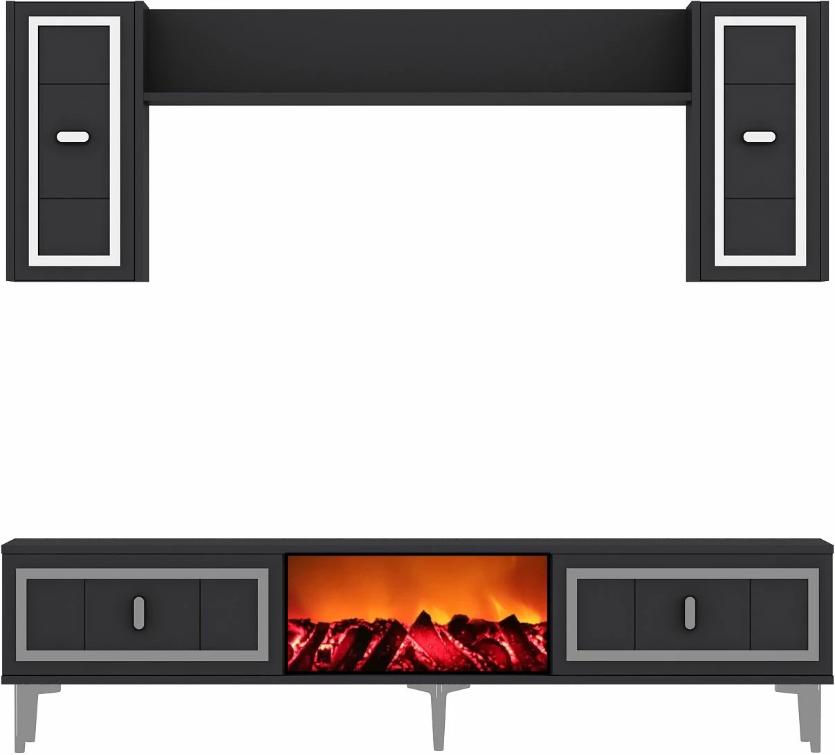 TV komoda z ognjiščem Orion, Skye Decor, antracit in srebrna