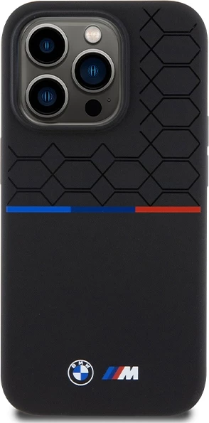 Ovitek z vzorcem BMW M iz silikona MagSafe za iPhone 15 Pro, črn