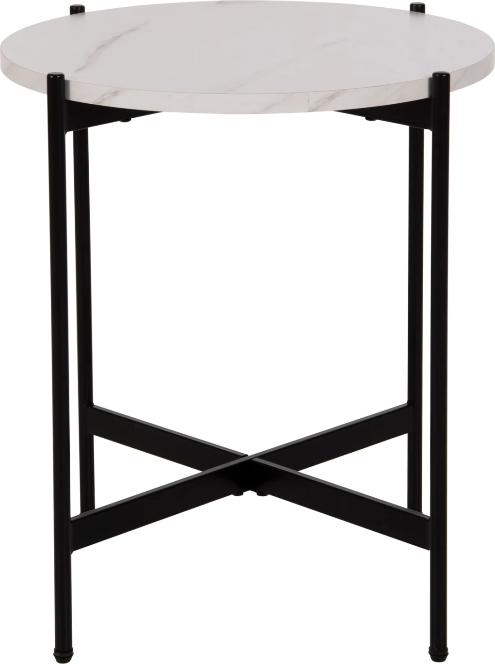 Stranska miza FH9589.05 MDF bela marmor-črna kovinska osnova Φ50x55Hcm