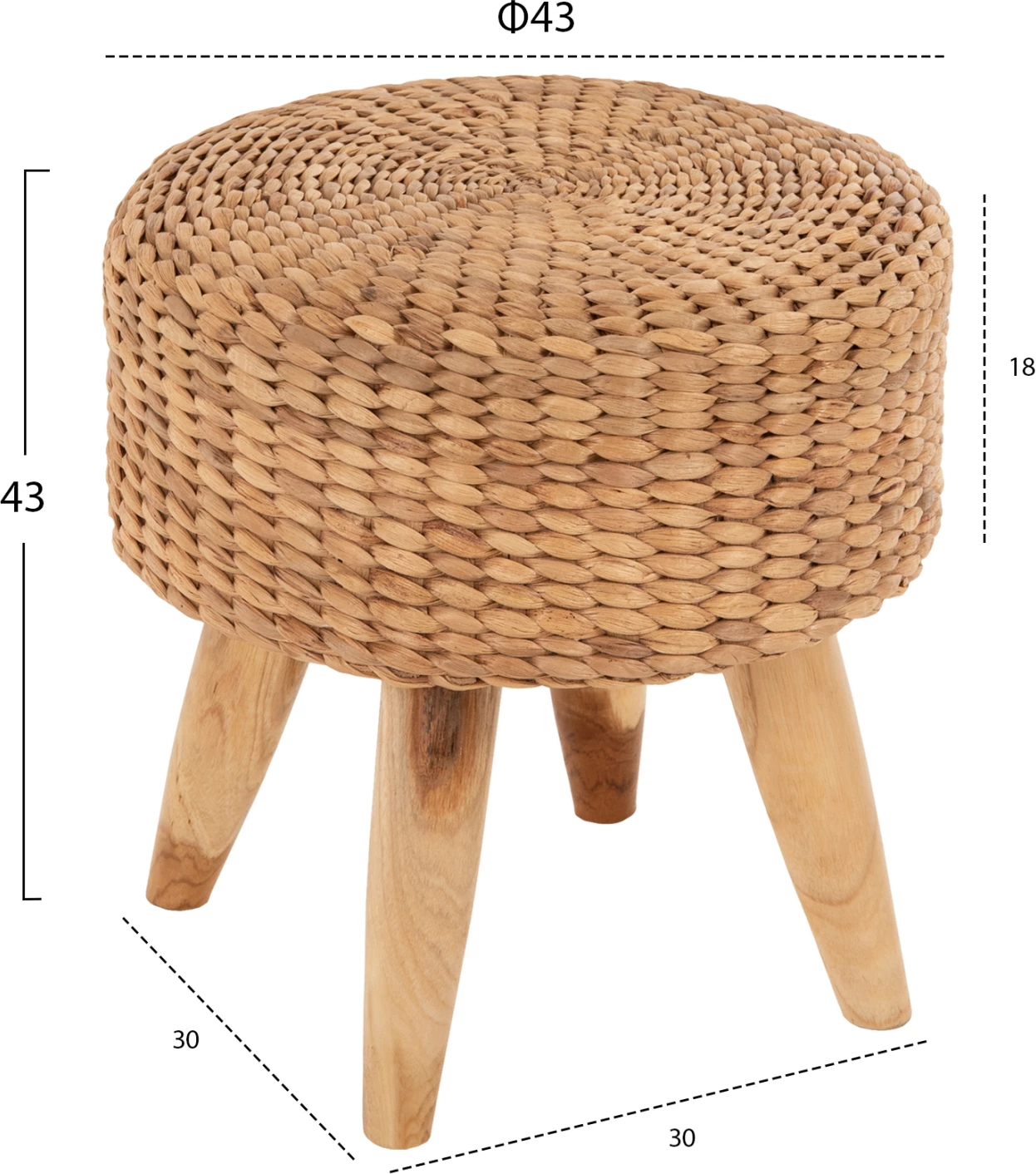 Stol JIM FH7824 iz tikovine v naravni barvi z matiranim sedežem Φ43x43Hcm