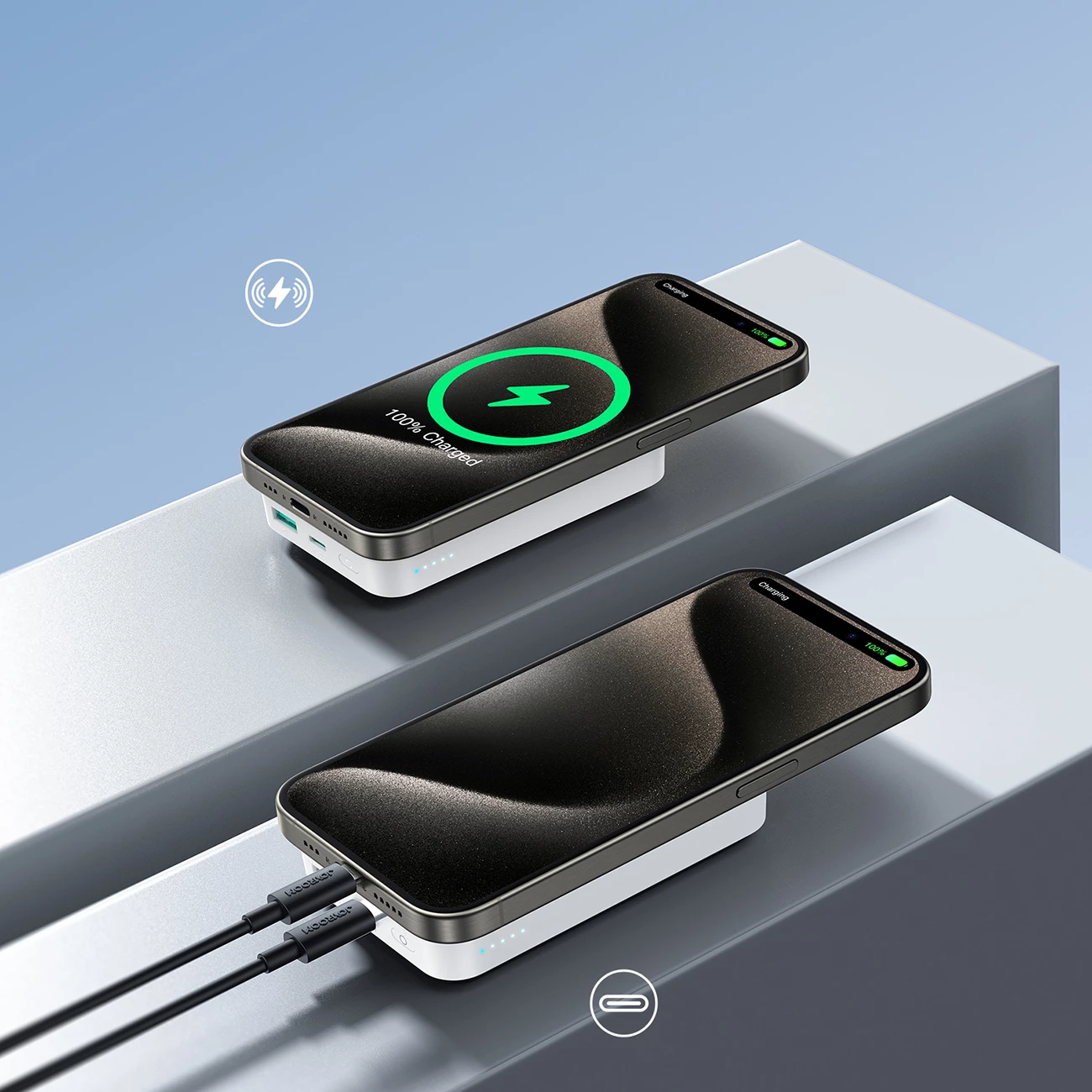 Powerbank 10000 mAh, 20 W, MagSafe in Qi, Joyroom JR-W020, USB-C/USB-A, 2 vrata, kabel USB-C 0,25 m, bel