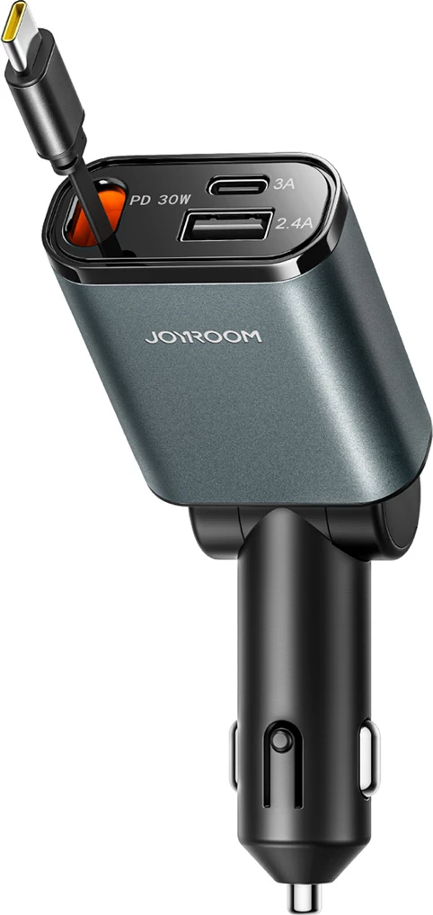 Polnilec za avto 3-v-1 z izvlečnim kablom, 30 W, temno siv Joyroom JR-CCL07