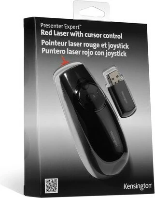 Prezenter brezžični, kontrola kazalca in rdeč laser Kensington Presenter Expert, RF, USB, 45 m, črn