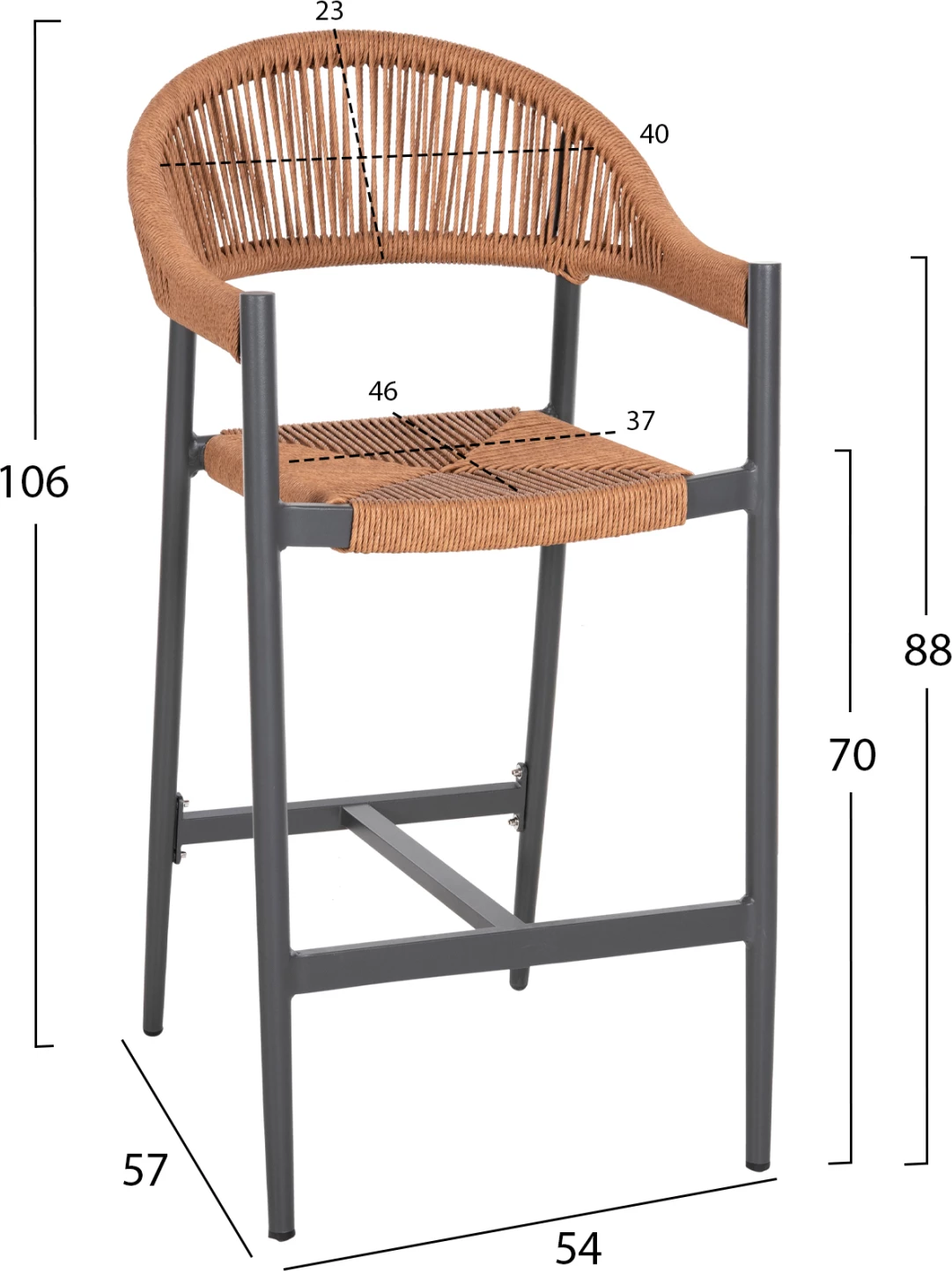 Aluminijasti barski stol GREGG FH5788.12 antracit-sand bež sintetični ratan 55x57x106Hcm