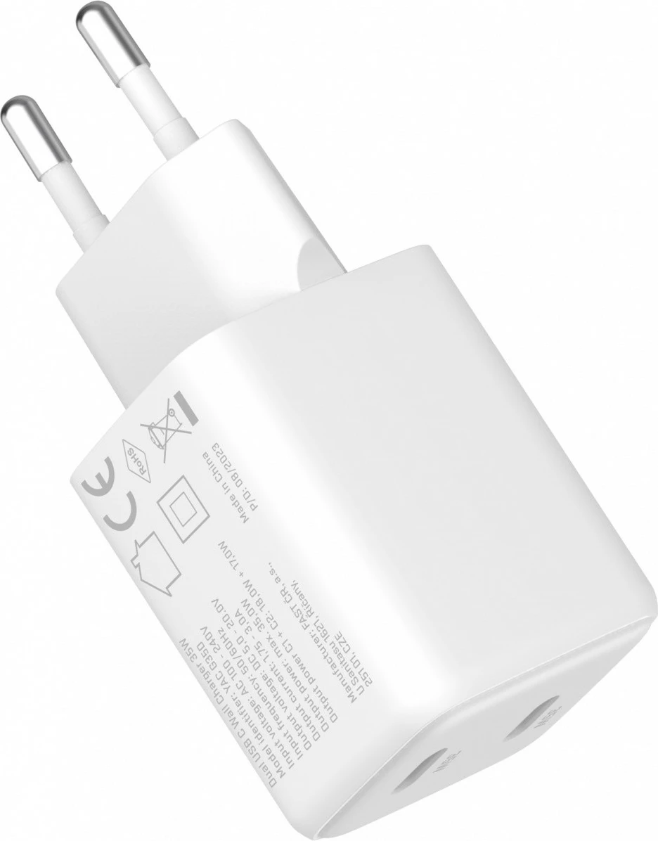 Stenski polnilec, YENKEE YAC G35D VOLT, 35W, 2x USB Type-C, bel