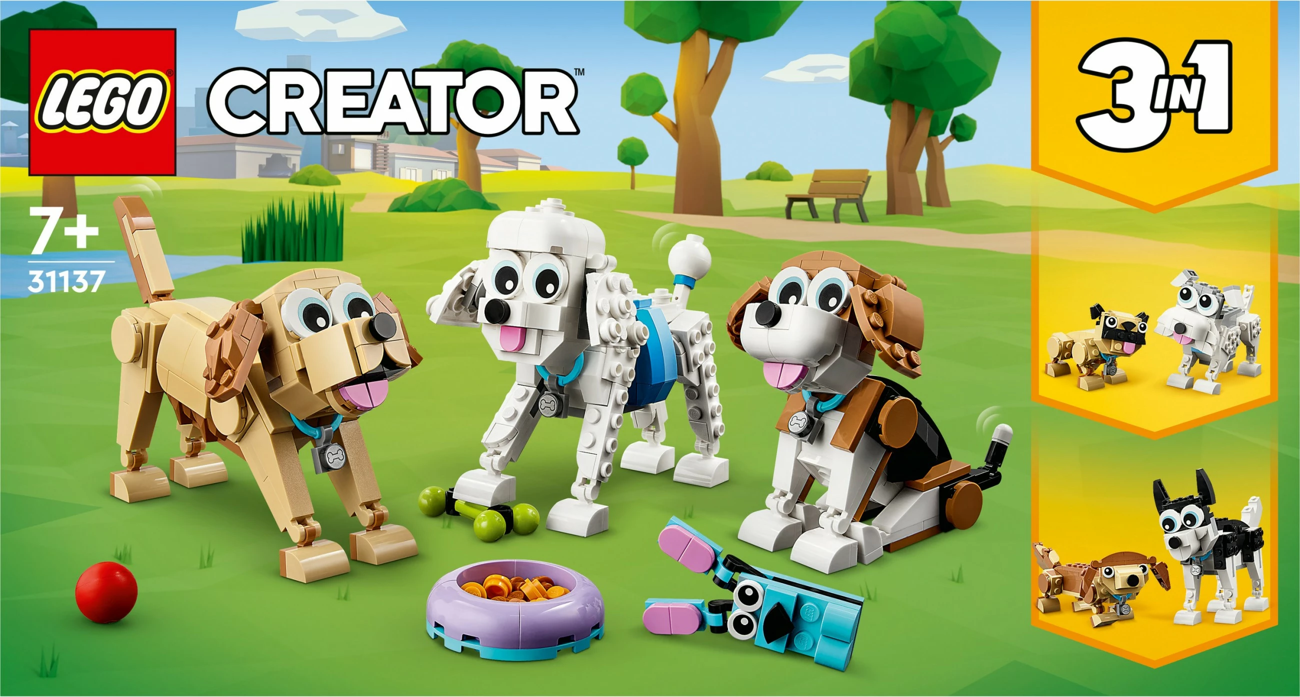 Set za sestavljanje 3-v-1 prikupni psi, LEGO Creator, 475 kosov, večbarven