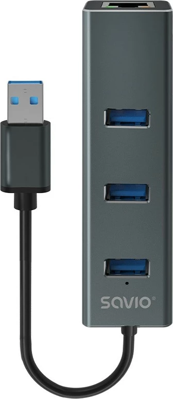 Adapter z 3 vrati USB-A 3.1 Gen 1 in RJ-45 Gigabit Ethernet, Savio AK-58, temno siv