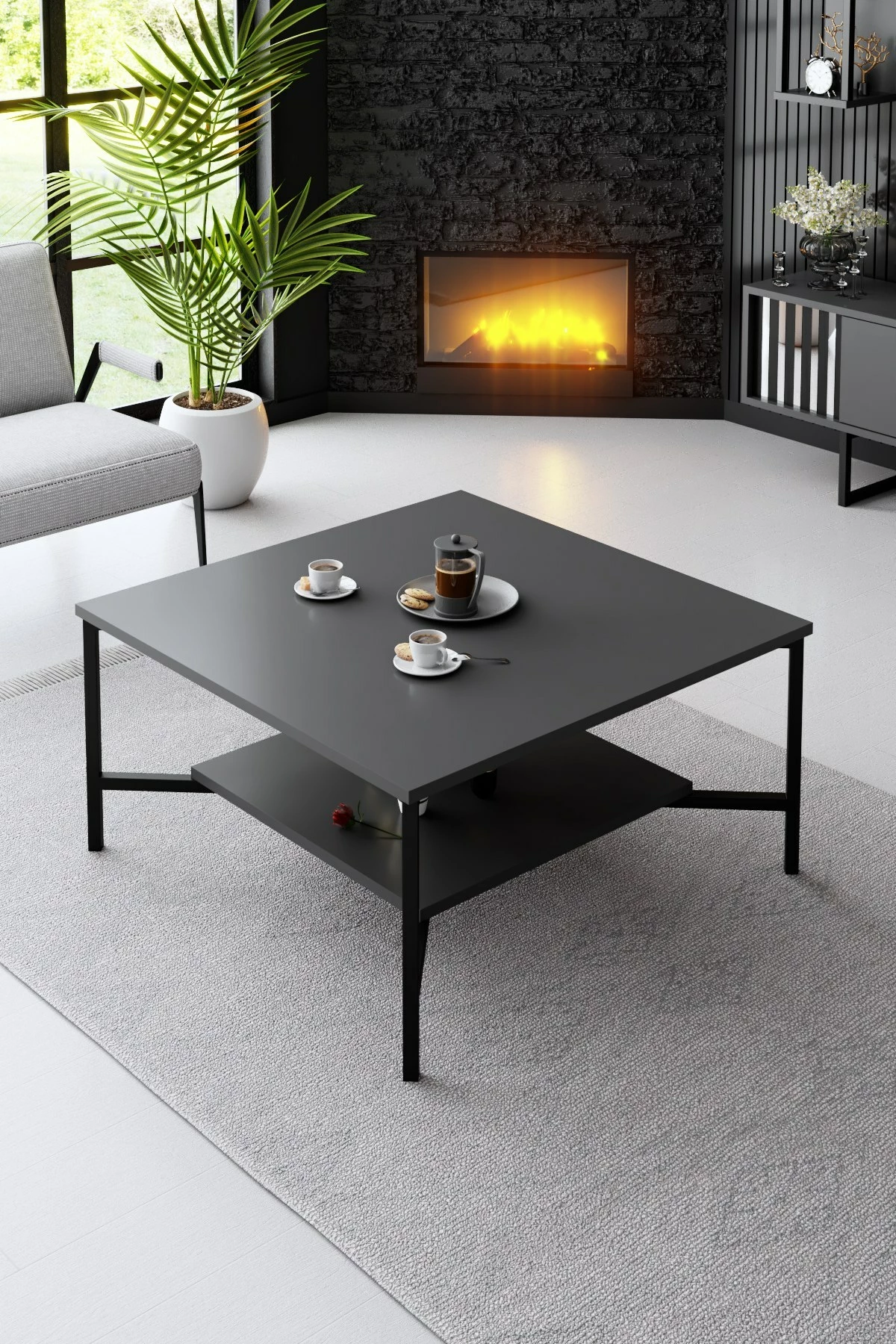 Pohištveni set za dnevno sobo, Chrome Line - Hanah Home, antracit, črn