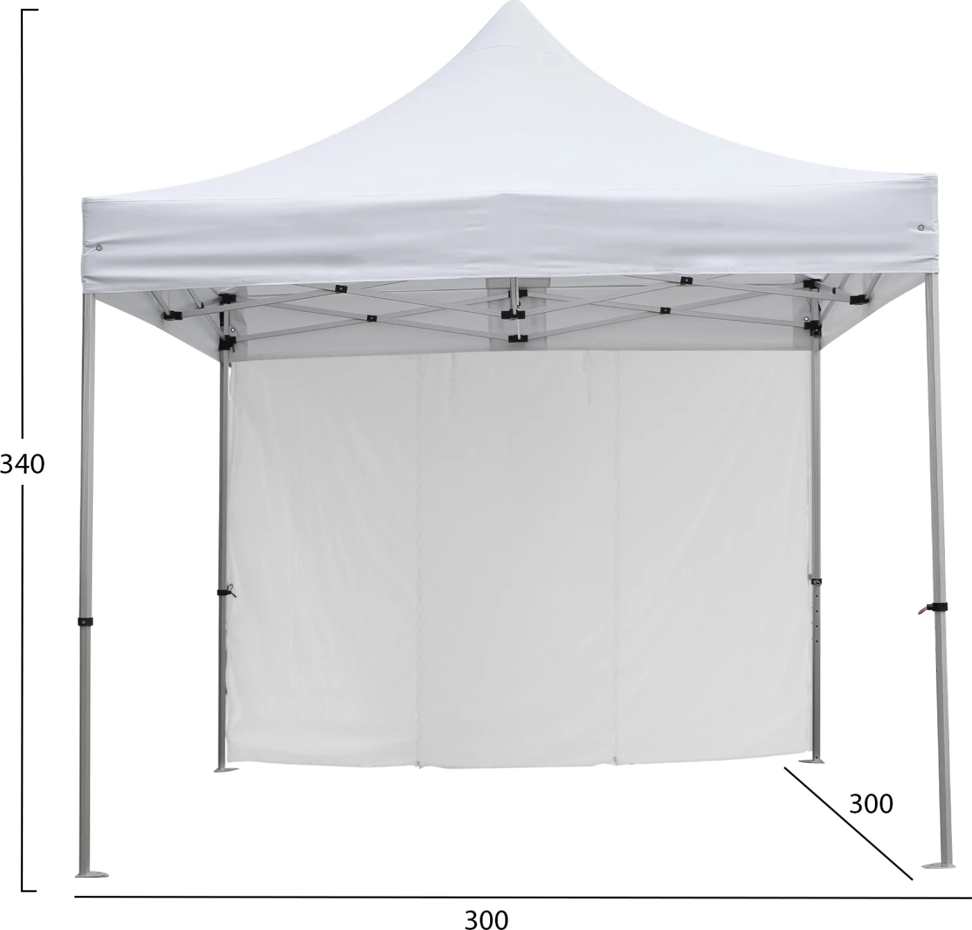 Zložljiv aluminijast paviljon za težke obremenitve s stransko senco CRESSEN FH21097 srebrn okvir-bela 3x3x3,4Hm