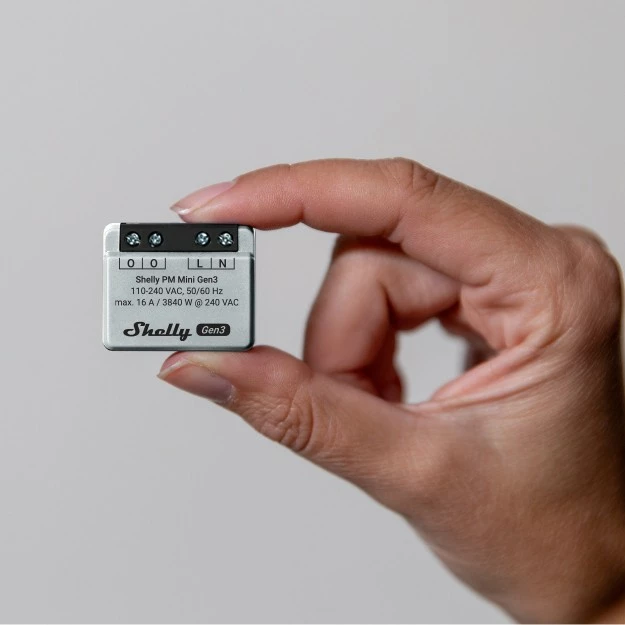 Pametni stikal Shelly PM Mini Gen3, 1P, brezžični, 20 dBmW, siv