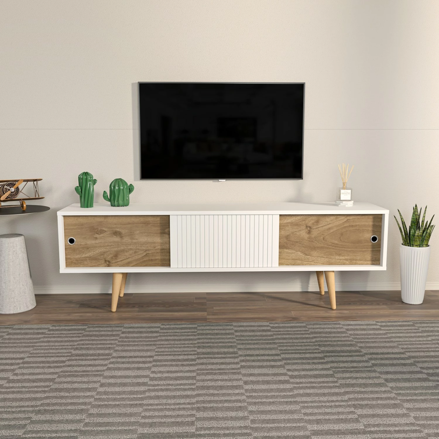 Komoda za TV Ecrin, Hanah Home, bela in oreh