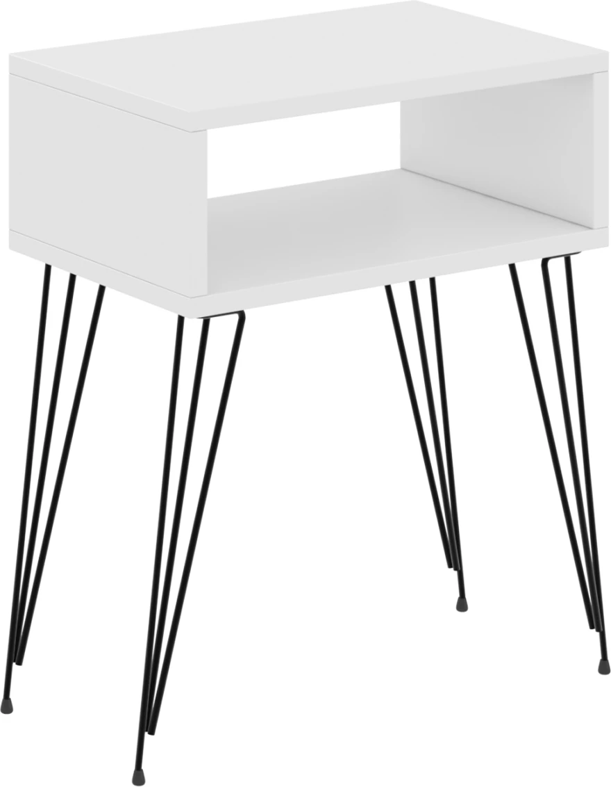 Nočna omarica TODD FH18184.01 melamin v beli barvi-kovinske noge v črni 45x30x58Hcm