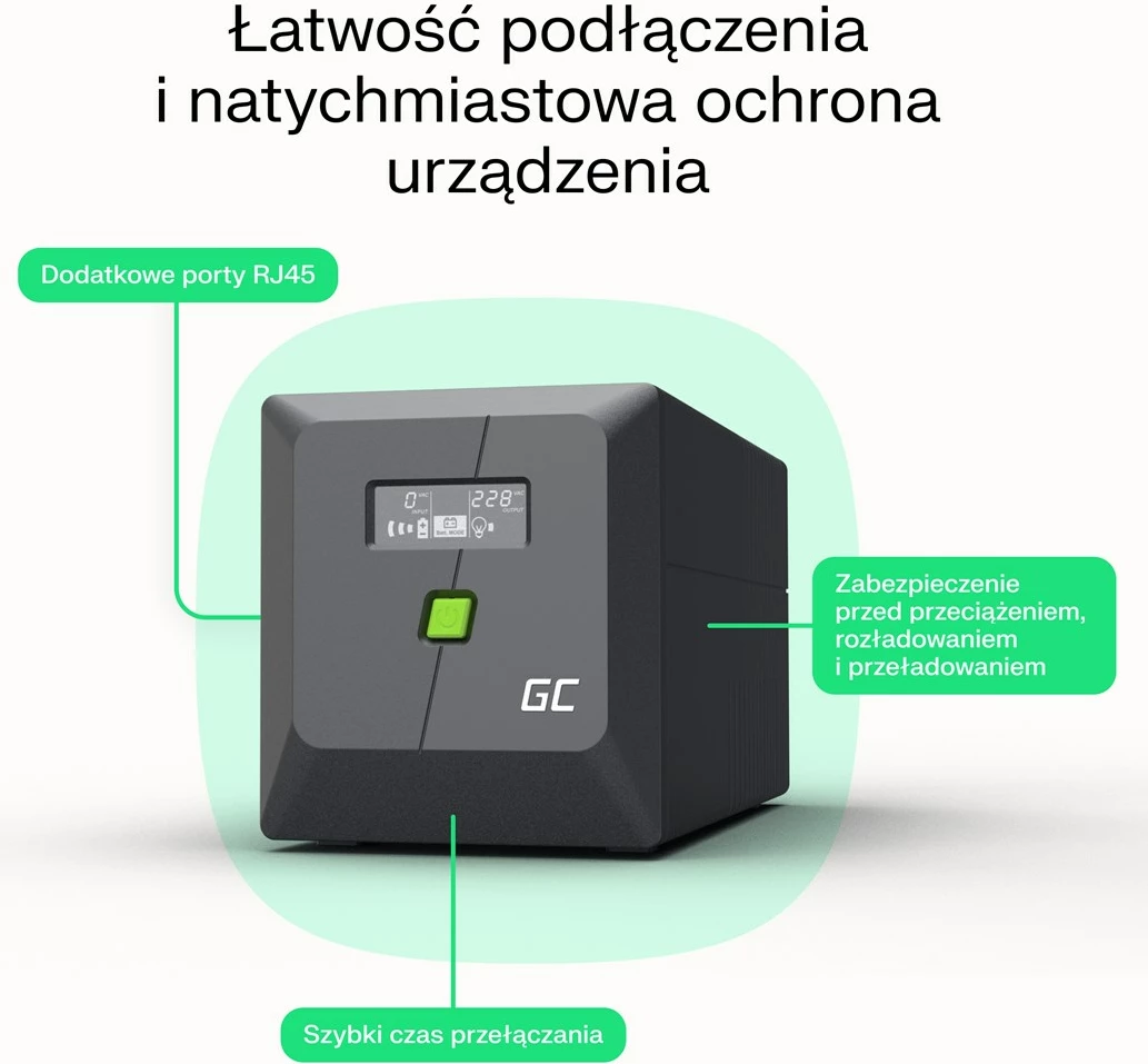 Neprekinjeno napajanje (UPS) 0,75 kVA, 480 W, 4 x AC, črn, Green Cell UPSLP480