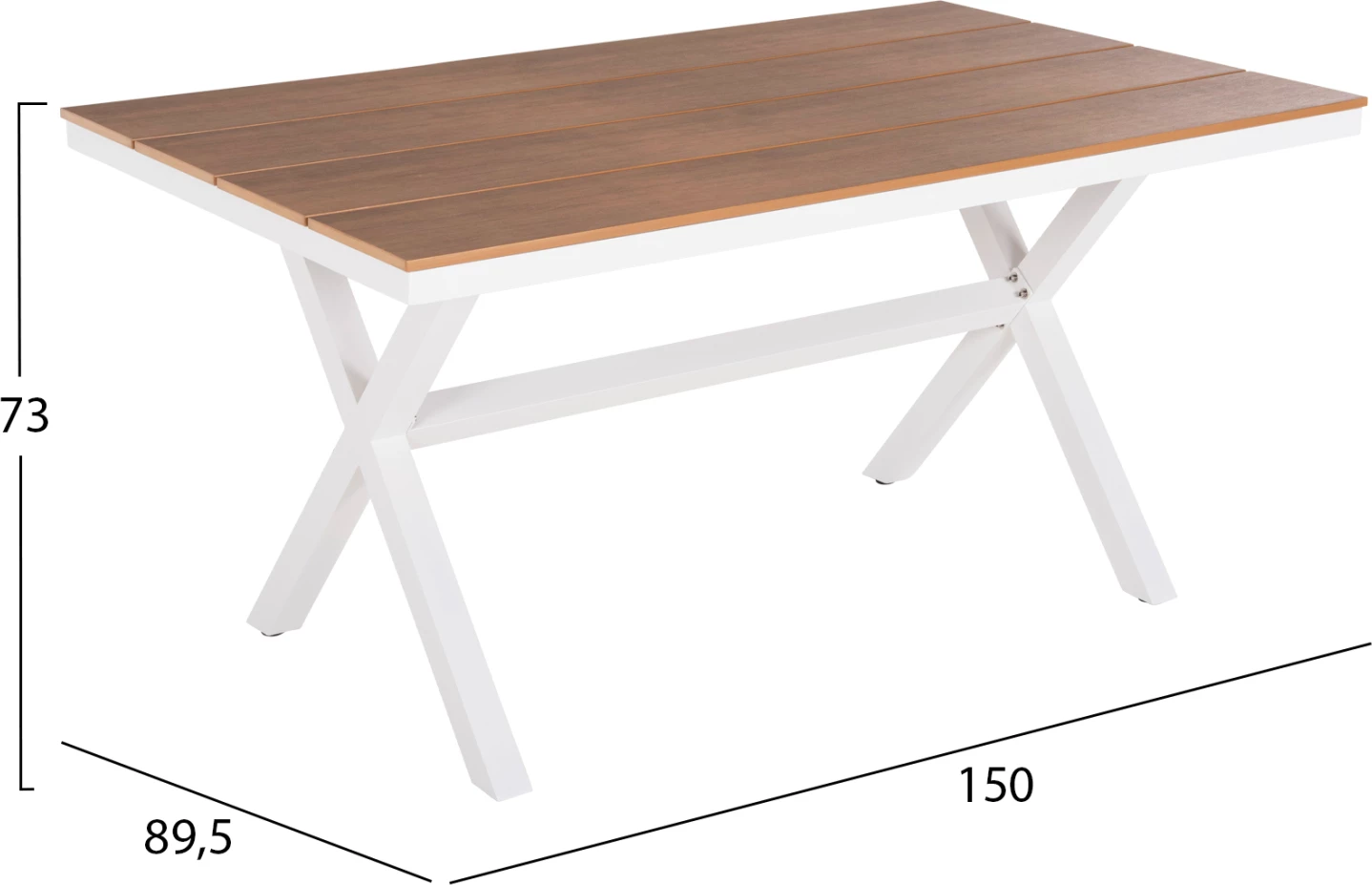 Aluminijasta pravokotna miza TAWNEE FH6037.02 bele barve-poliles v naravni les 150x89,5x73Hcm
