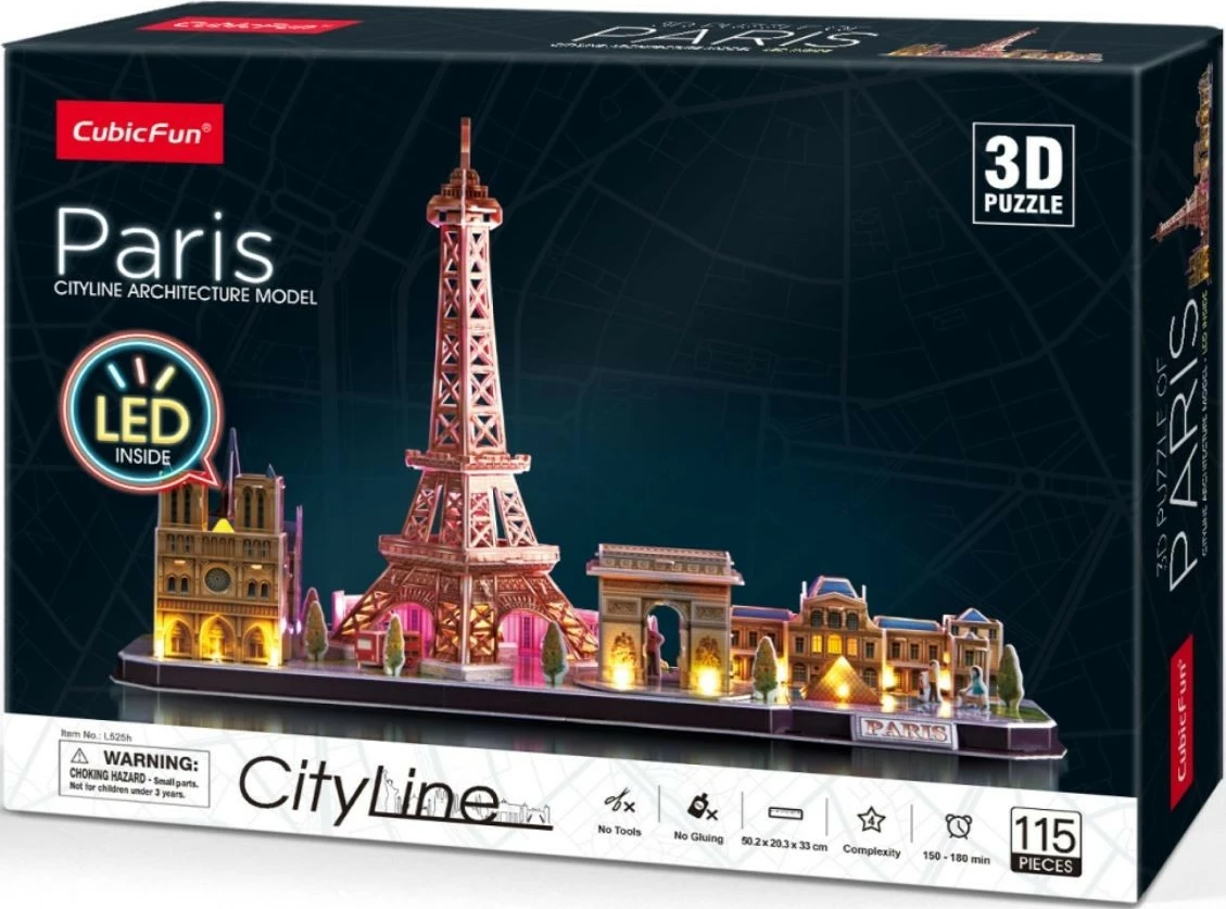 3D sestavljanka City Line Paris s LED, Cubic Fun, 115 kosov