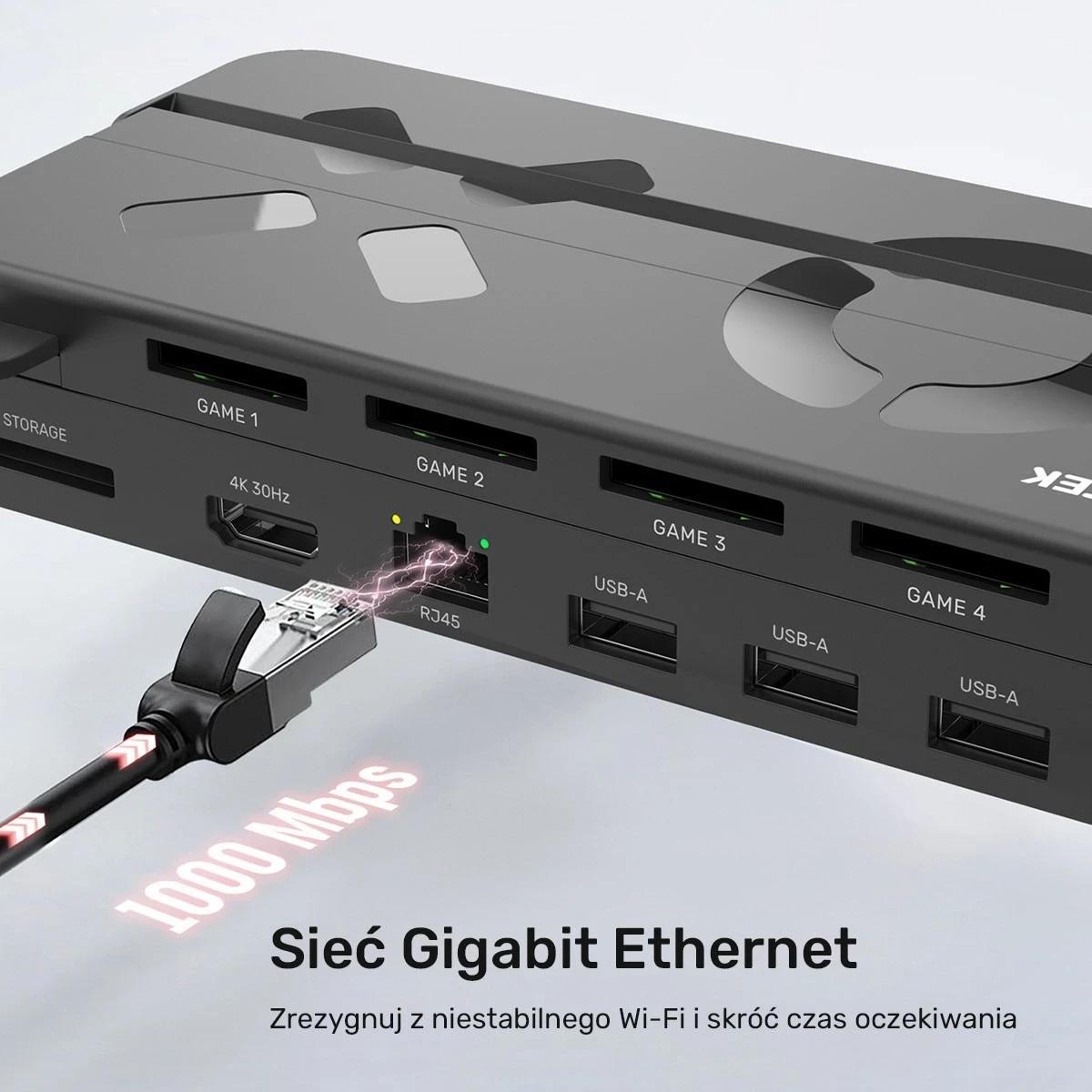 Stojalo za Nintendo Switch Unitek, 100W 4K, črno