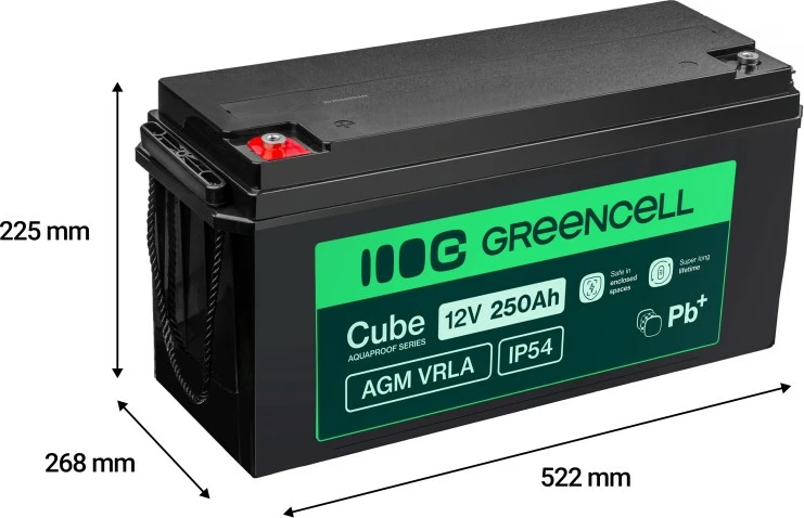 Baterija AGM VRLA, 12V 250Ah, IP54, črna, Green Cell AGM12V250AH-J