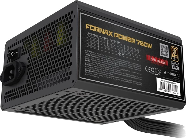 Napajalnik Fornax Power Gembird CCC-PSUBRONZE-750W, 750W, 80 PLUS Bronze, črn