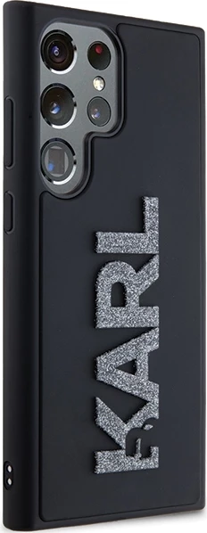 Ovitek za telefon z 3D gumijastim bleščečim logotipom Karl Lagerfeld za Samsung Galaxy S23 Ultra, črn