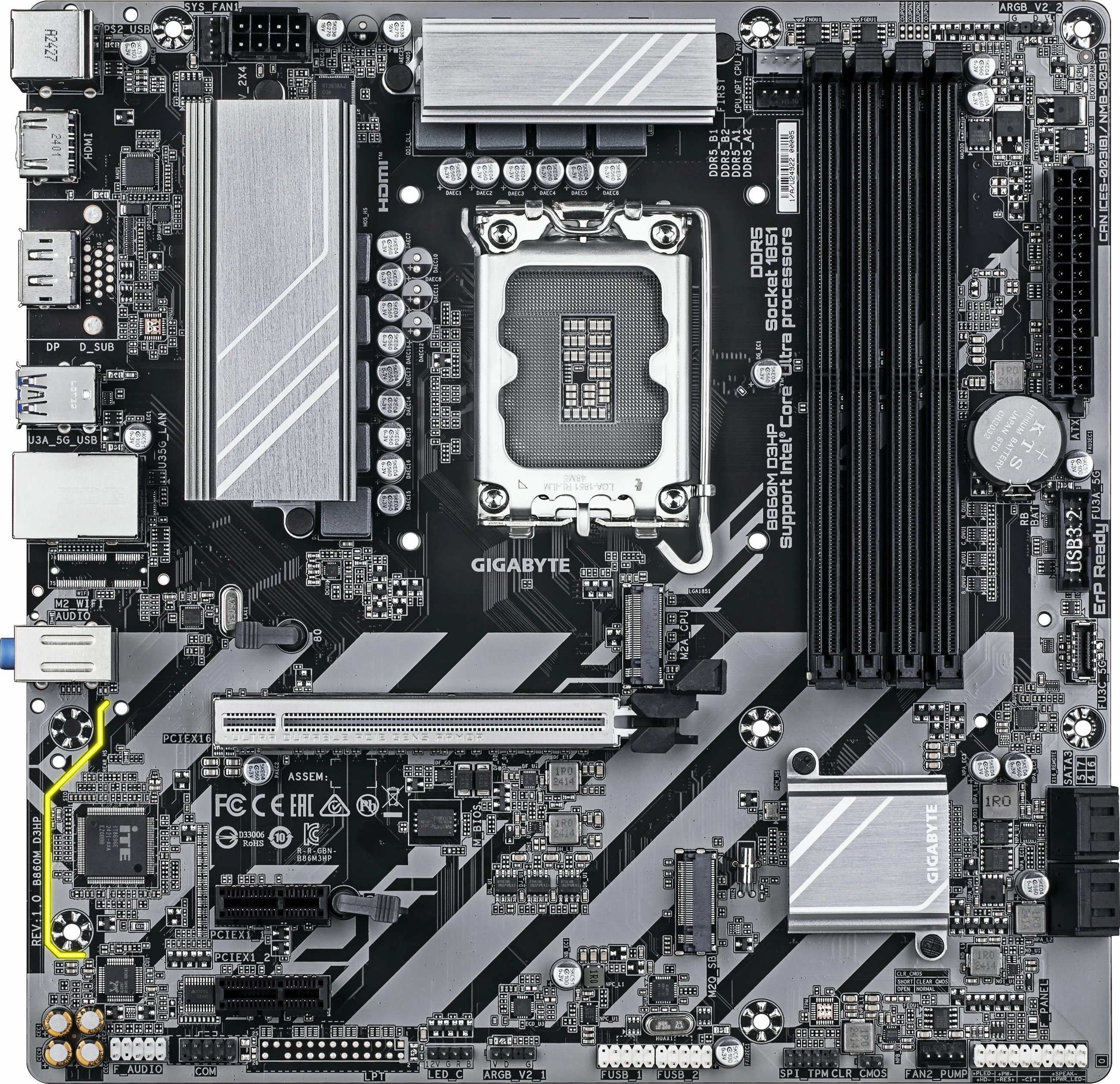 Plošča matična Gigabyte B860M D3HP, LGA 1851, DDR5, 2x M.2, PCIe 4.0, micro ATX