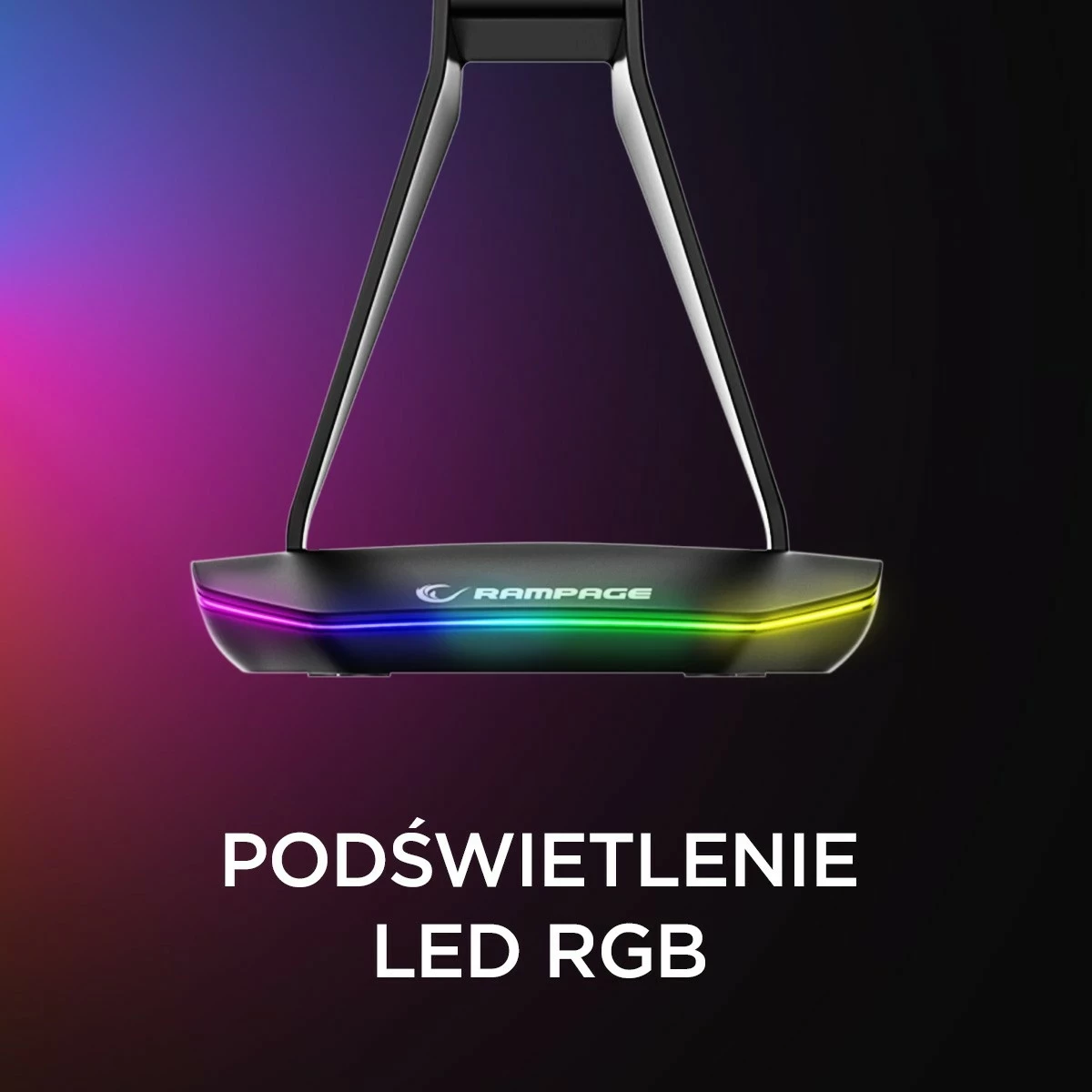 Nosilec za slušalke, gaming, RGB, 2x USB Rampage T14, črn