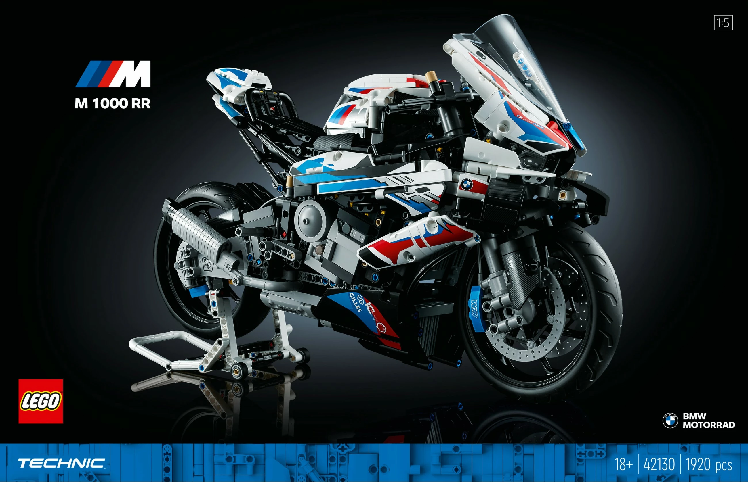 Model motorja v merilu 1:5 LEGO Technic BMW M 1000 RR, 1921 delov, večbarven