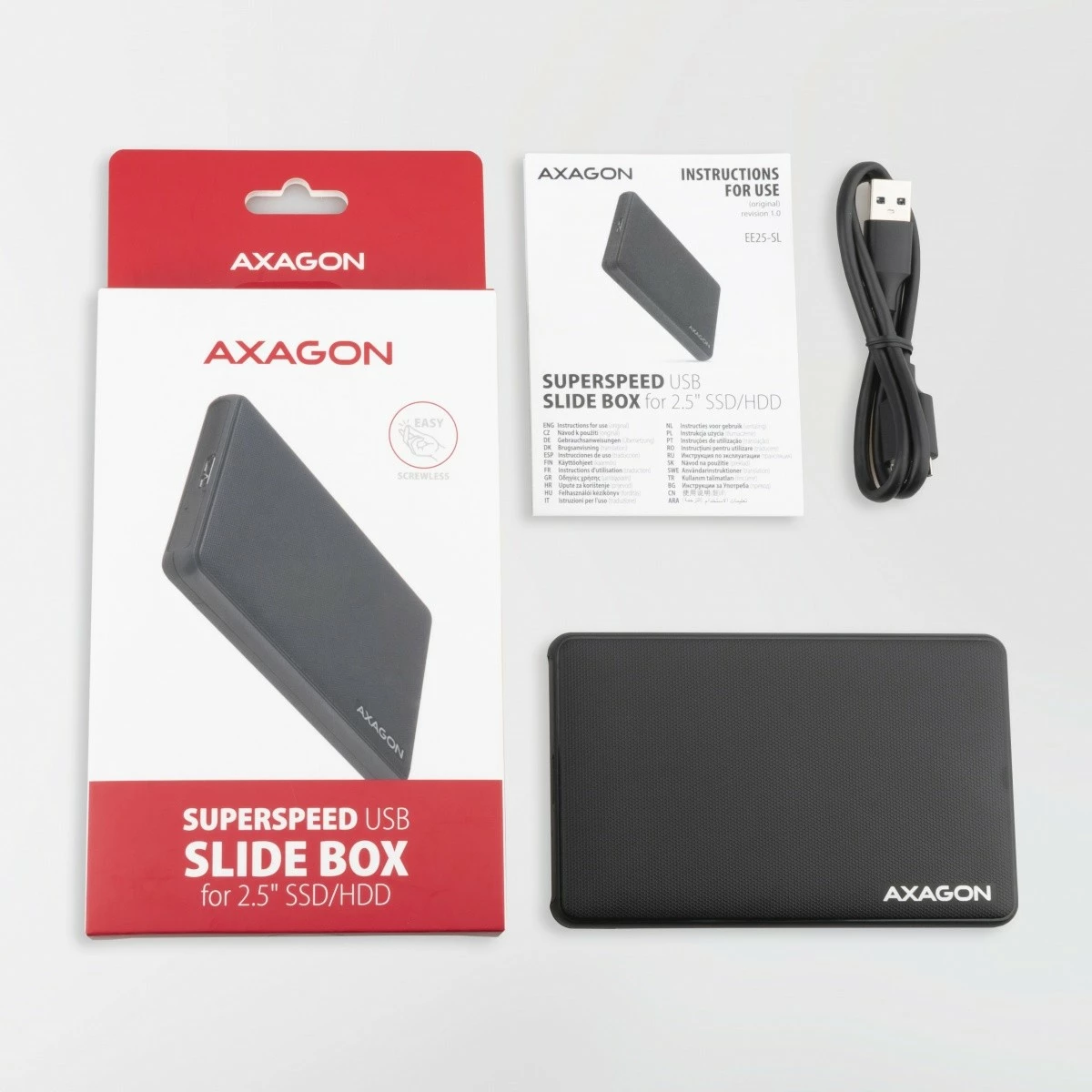 Zunanje ohišje za 2,5" HDD/SSD AXAGON EE25-SL, USB 3.2 Gen1, črno